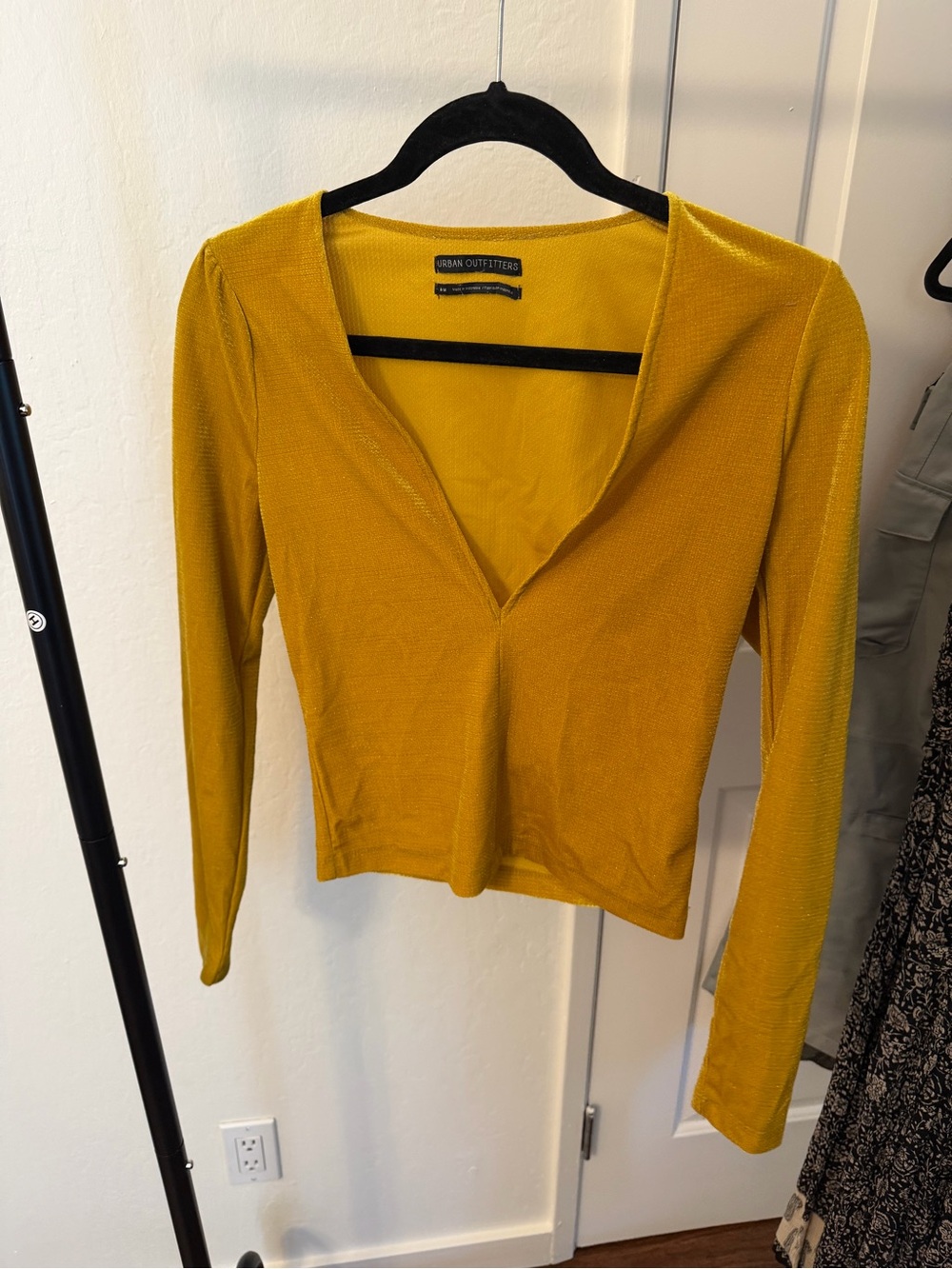 Urban Outfitters Mustard Yellow Long-Sleeve V-Neck Top